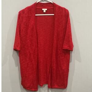 JJill Womens Open Front Long Line Linen Blend Cardigan LP Red Beachy Lagenlook